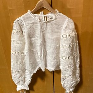 Aritzia white crochet sleeve blouse